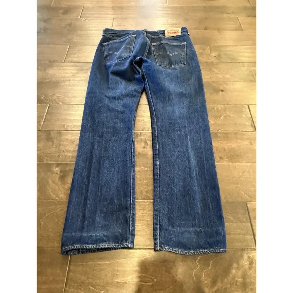 Levis 501 Mens Blue Denim Button Fly Classic Straight Jeans Size 33x30